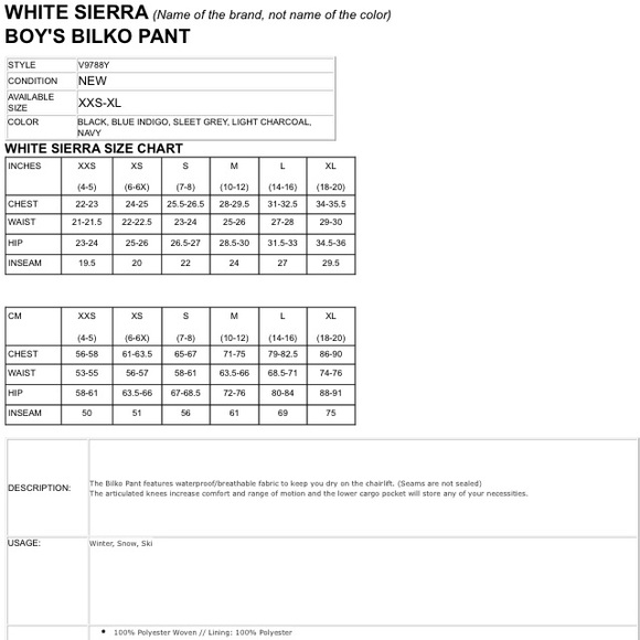 White Sierre Boys Youth Bilko Snow Pants - Picture 2 of 2